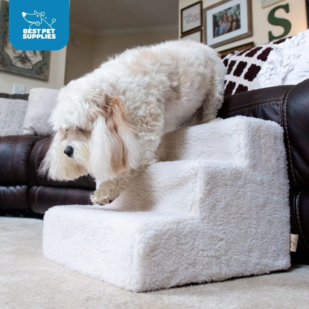 dog going on the Foam Pet Steps white