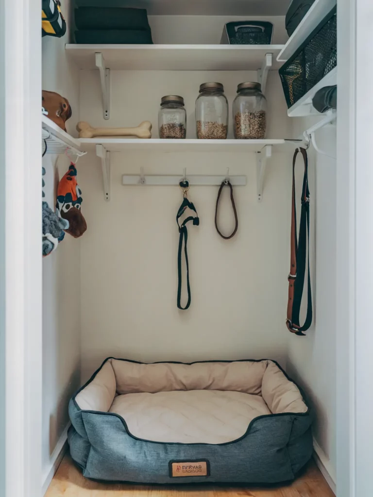 a place to store dog stuff in the closet