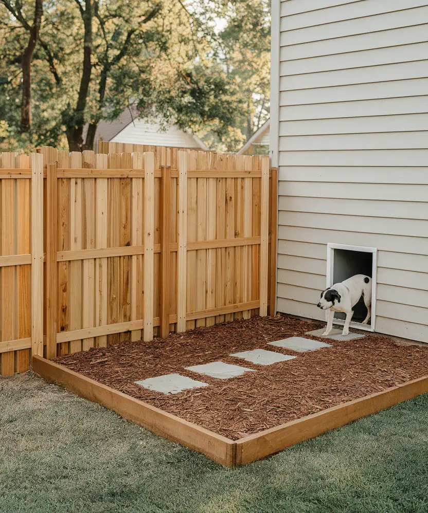 the dog door leads directly to the outdoor dog toilet